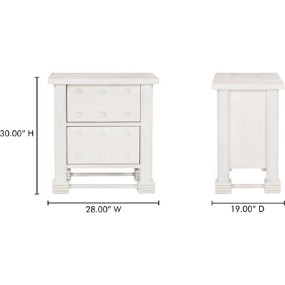 Clement Nightstand by Moe's Home Collection in whitewashed. Made from mango wood in a traditional style.