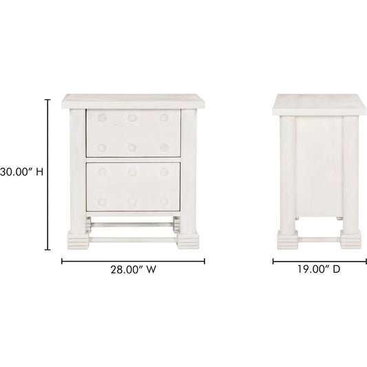 Clement Nightstand by Moe's Home Collection in whitewashed. Made from mango wood in a unique style.