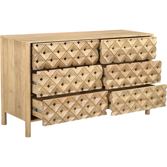 Fulton 6 Drawer Dresser by Moe's Home Collection in natural and natural. Made from tops, sides, drawer mango wood, drawer bottom, mdf in a unique style.