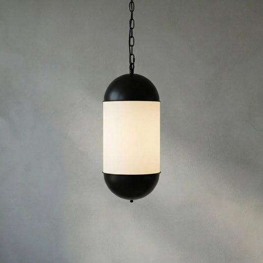 Big Boy Pendant by Noir in matte black and frosted glass. Made from industrial glass and frosted glass in a modern style.
