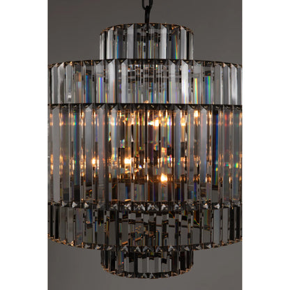 Axa Chandelier by Noir in matte black. Made from industrial steel and crystals in a unique style.