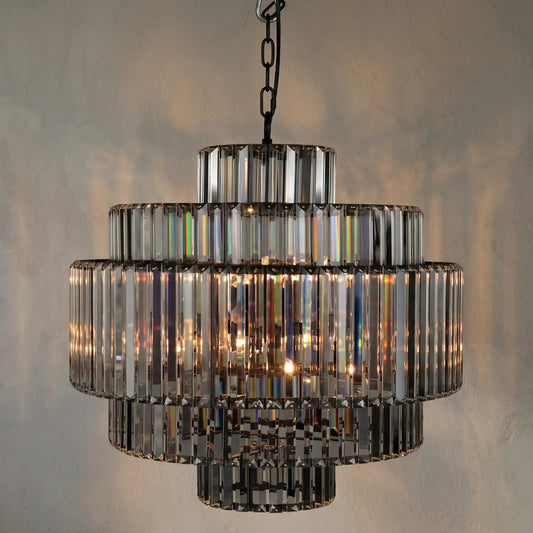 Axa Chandelier by Noir in matte black. Made from industrial steel and crystals in a traditional style.