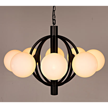 Carousel Chandelier by Noir in matte black. Made from industrial steel and frosted globes in a modern style.