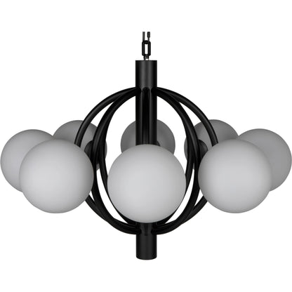 Carousel Chandelier by Noir in matte black. Made from industrial steel and frosted globes in a modern style.