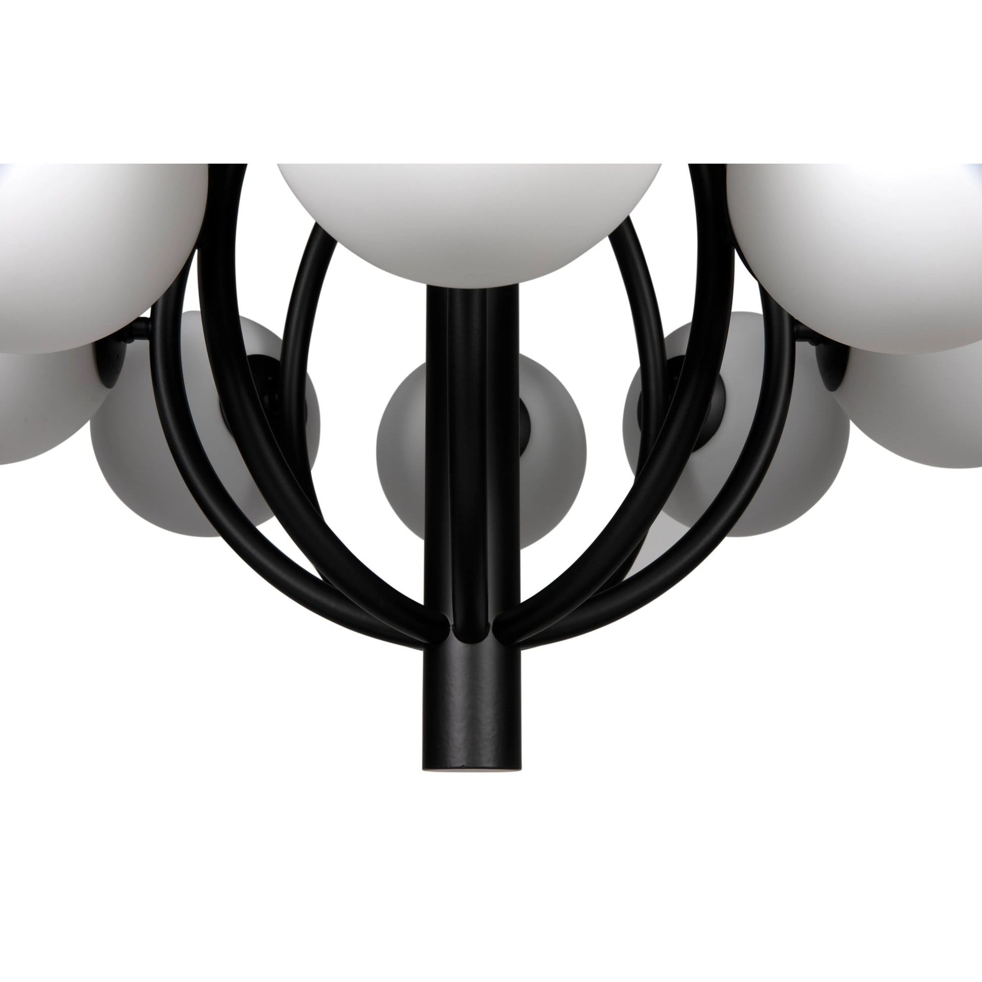 Carousel Chandelier by Noir in matte black. Made from industrial steel and frosted globes in a modern style.