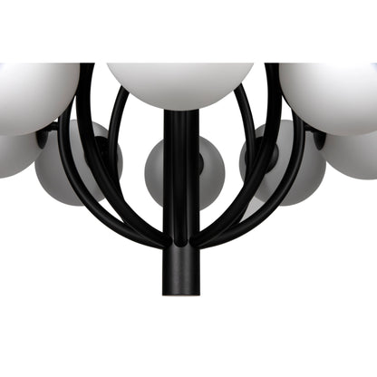 Carousel Chandelier by Noir in matte black. Made from industrial steel and frosted globes in a modern style.