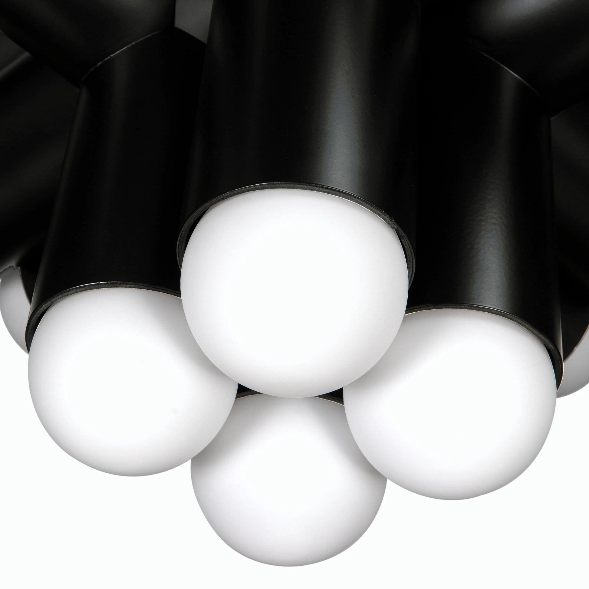 Massimo Chandelier by Noir in matte black. Made from industrial steel and frosted globe in a modern style.