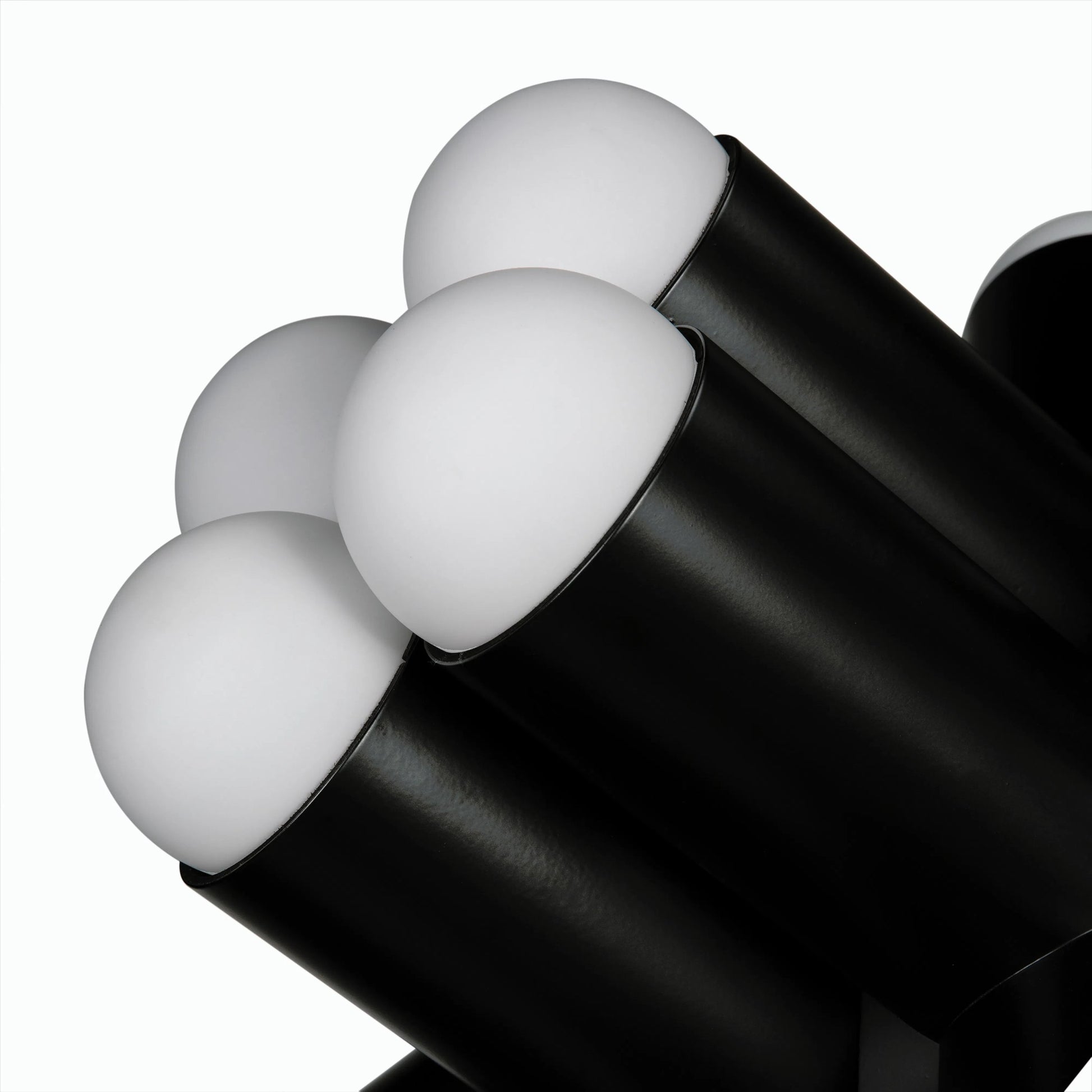 Massimo Chandelier by Noir in matte black. Made from industrial steel and frosted globe in a modern style.