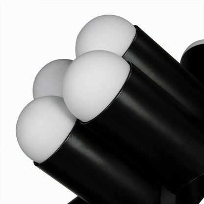 Massimo Chandelier by Noir in matte black. Made from industrial steel and frosted globe in a modern style.