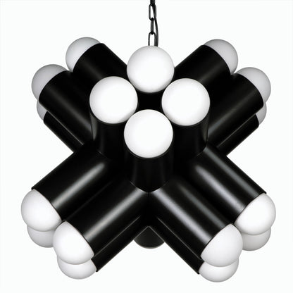 Massimo Chandelier by Noir in matte black. Made from industrial steel and frosted globe in a modern style.