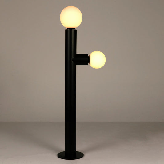 Marlowe Floor Lamp by Noir in matte black. Made from industrial steel and frosted globe in a modern style.