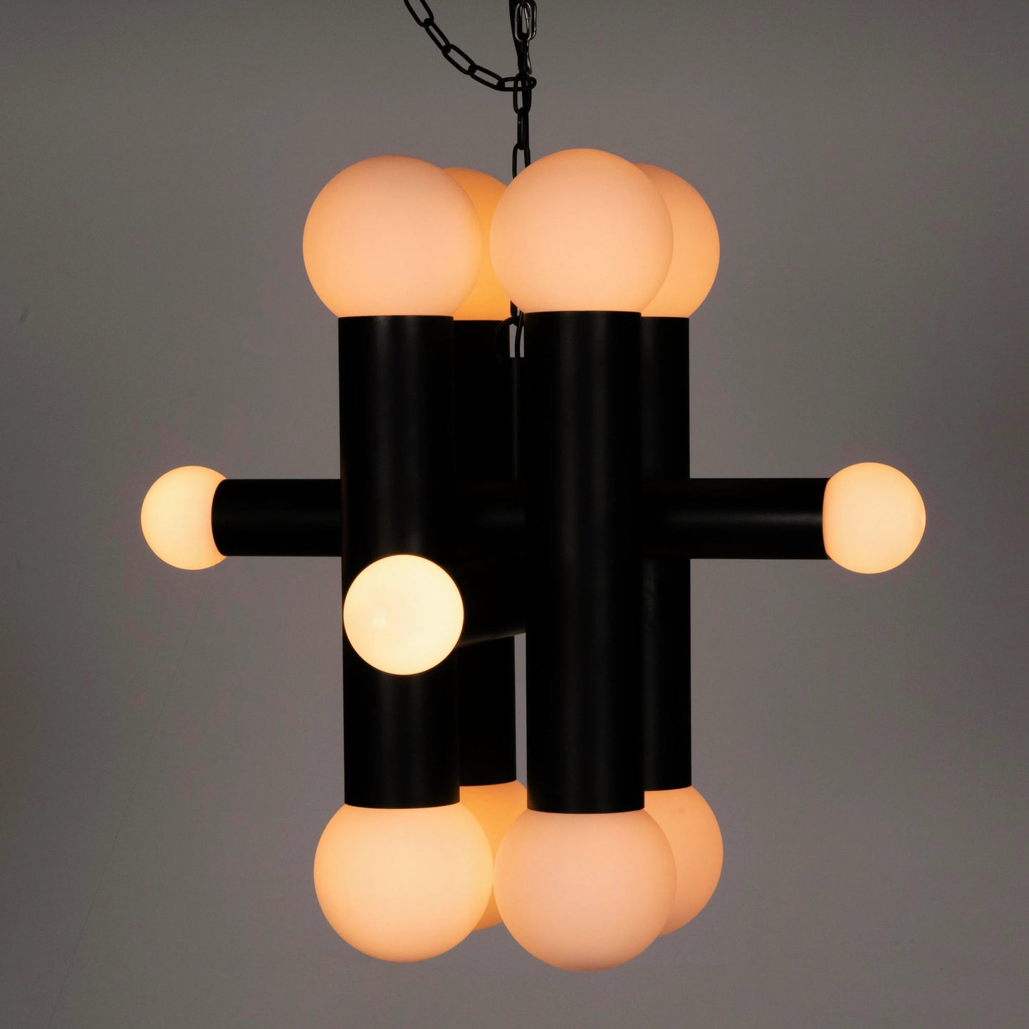 002 SI-2189425 | Unknown | Amadeus Chandelier by Noir in matte black. Made from industrial steel and frosted globes in a modern style.