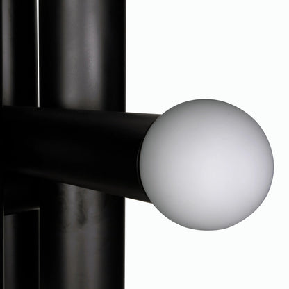 Amadeus Chandelier by Noir in matte black. Made from industrial steel and frosted globes in a modern style.
