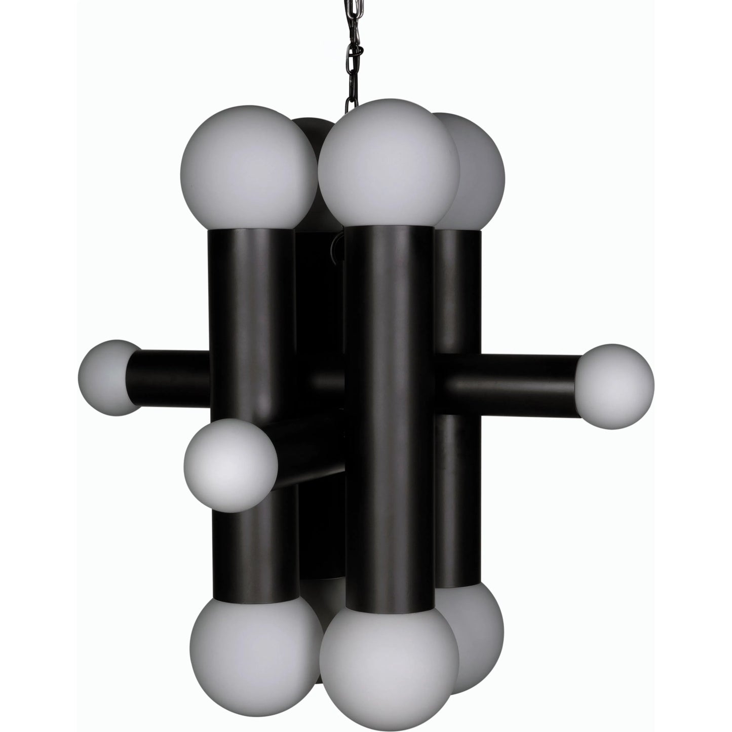 001 SI-2189425 | Unknown | Amadeus Chandelier by Noir in matte black. Made from industrial steel and frosted globes in a modern style.