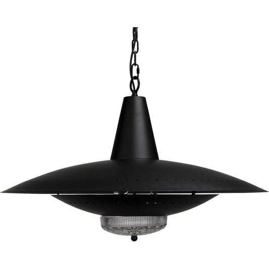 Ufo Pendant by Noir in matte black. Made from industrial steel, decorative glass in a unique style.