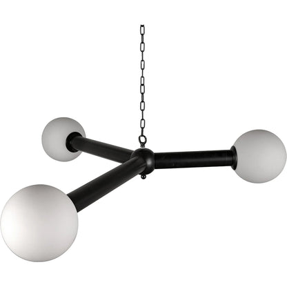 Clemenza Chandelier by Noir in matte black. Made from iron, frosted glass in a unique style.