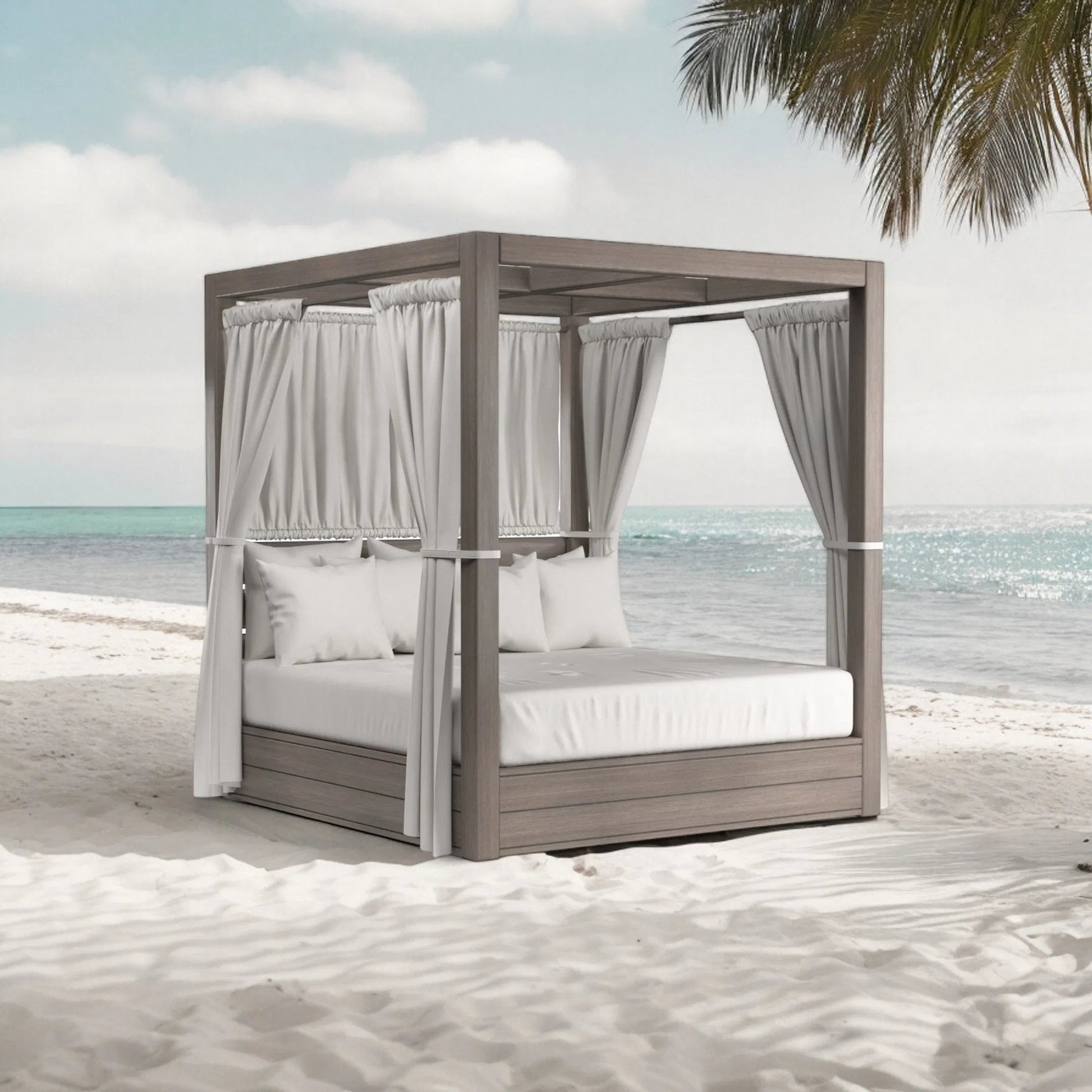 Laguna Outdoor Resort King Daybed by Sunset West in driftwood. Made from aluminum in a modern style.