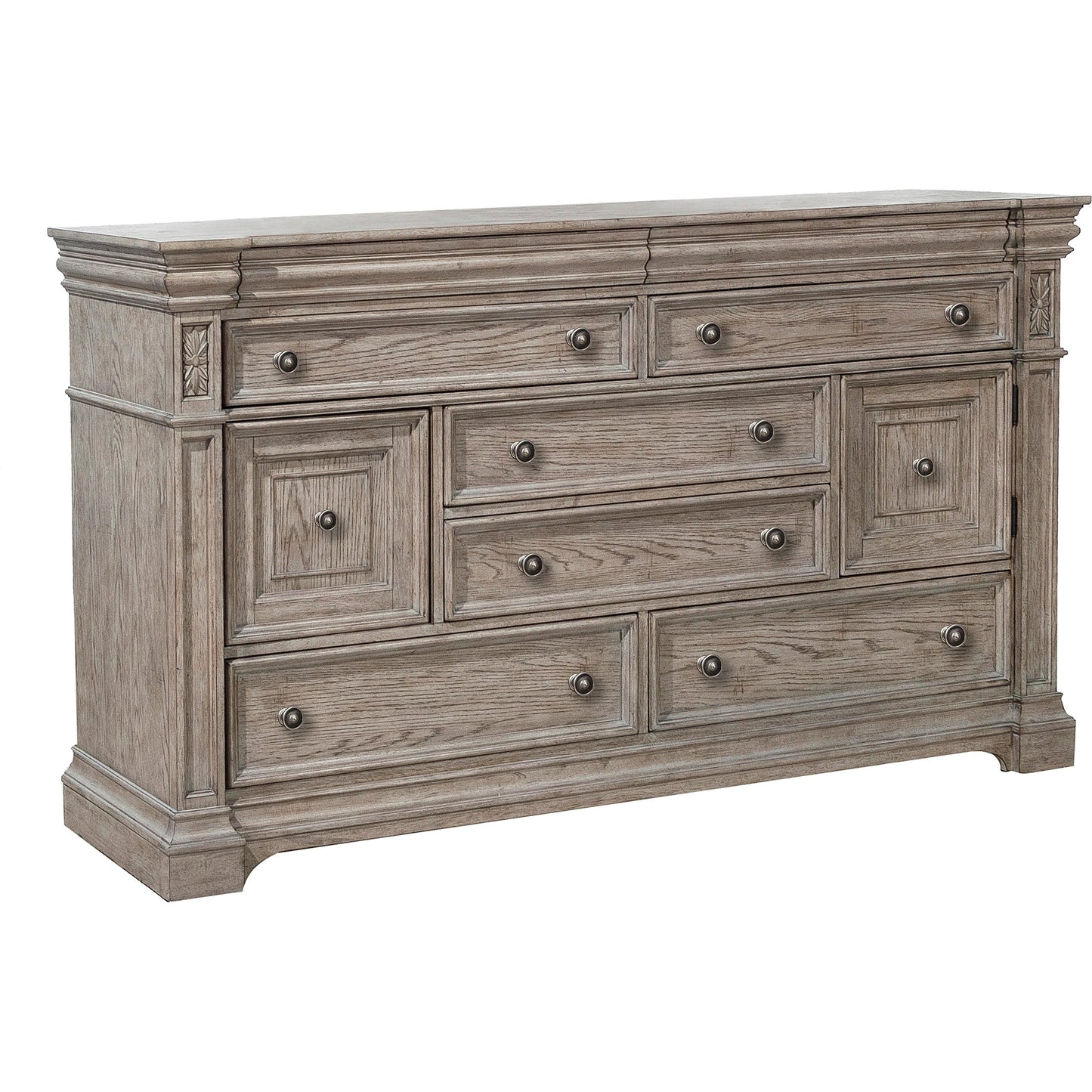 001 SI-2155595 | Primary Silo | Kingsbury Dresser by Pulaski Furniture in french grey. Made from oak veneers, hardwood solids in a traditional style.