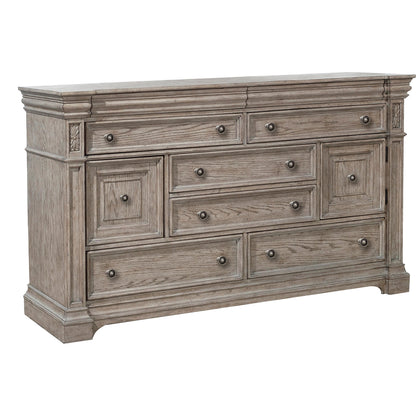 Kingsbury Dresser by Pulaski Furniture in french grey. Made from oak veneers, hardwood solids in a traditional style.