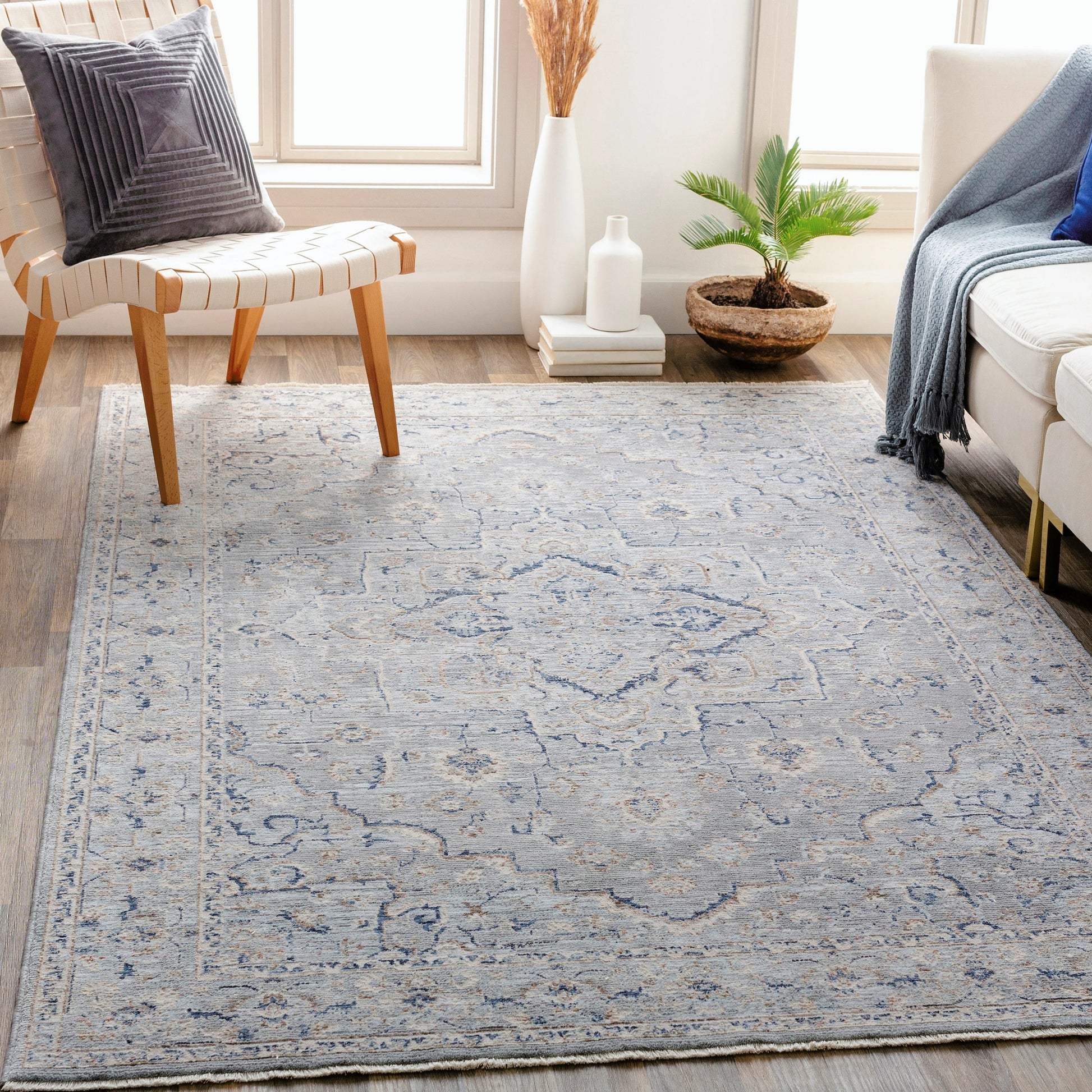 Palazzo Rug - 23912 by Livabliss in taupe, rose, pale blue, denim, navy, brown. Made from 70% polyester, 30% viscose in a unique style.