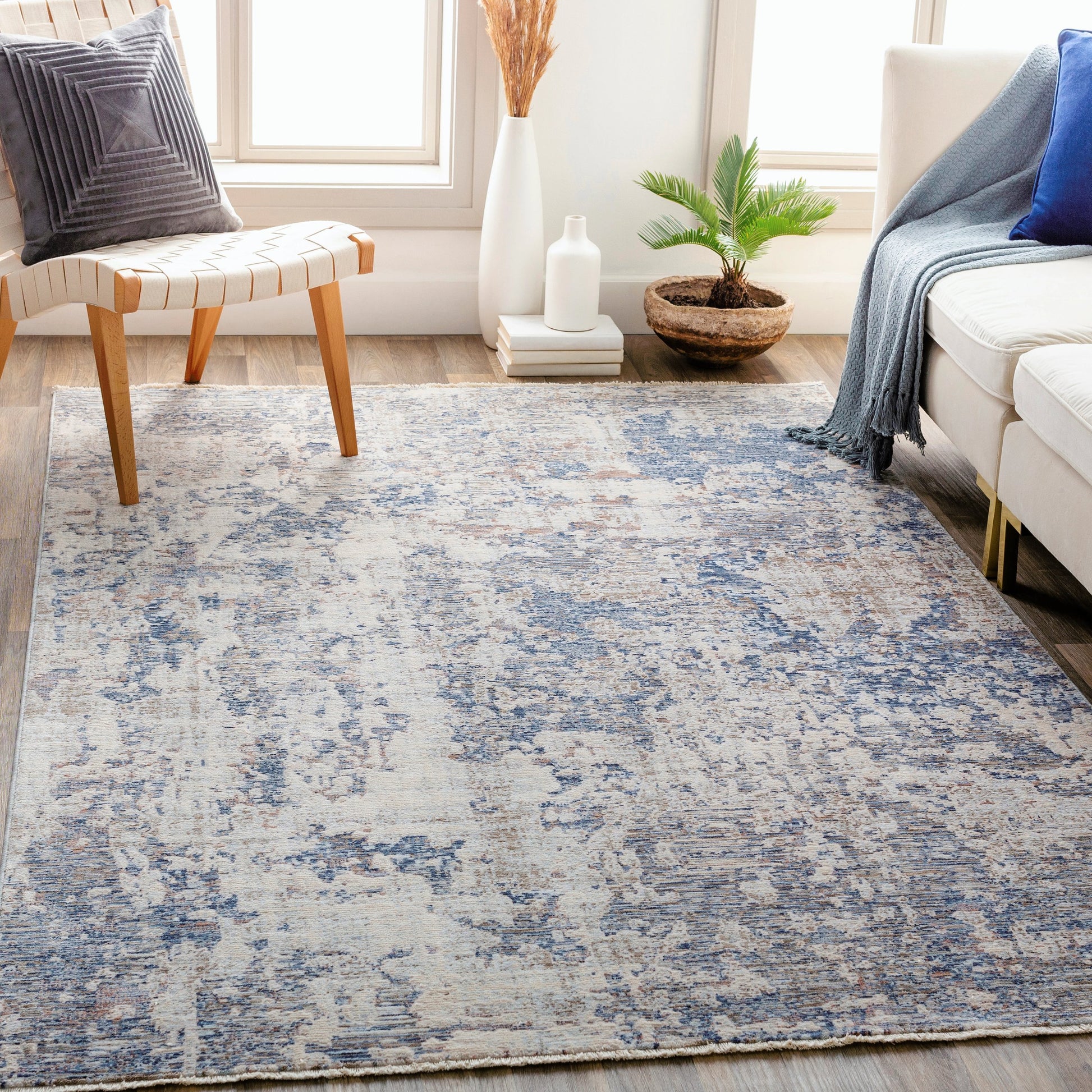 Palazzo Rug - 24139 by Livabliss in navy, denim, pale blue, brown, taupe, rose. Made from 70% polyester, 30% viscose in a unique style.