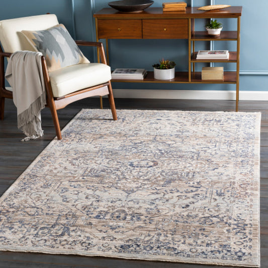Palazzo Rug - 24438 by Livabliss in navy, denim, pale blue, brown, taupe, rose. Made from 70% polyester, 30% viscose in a unique style.