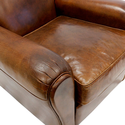 Palermo Wing Chair by Pasargad Home in brown. Made from leather in a transitional style.