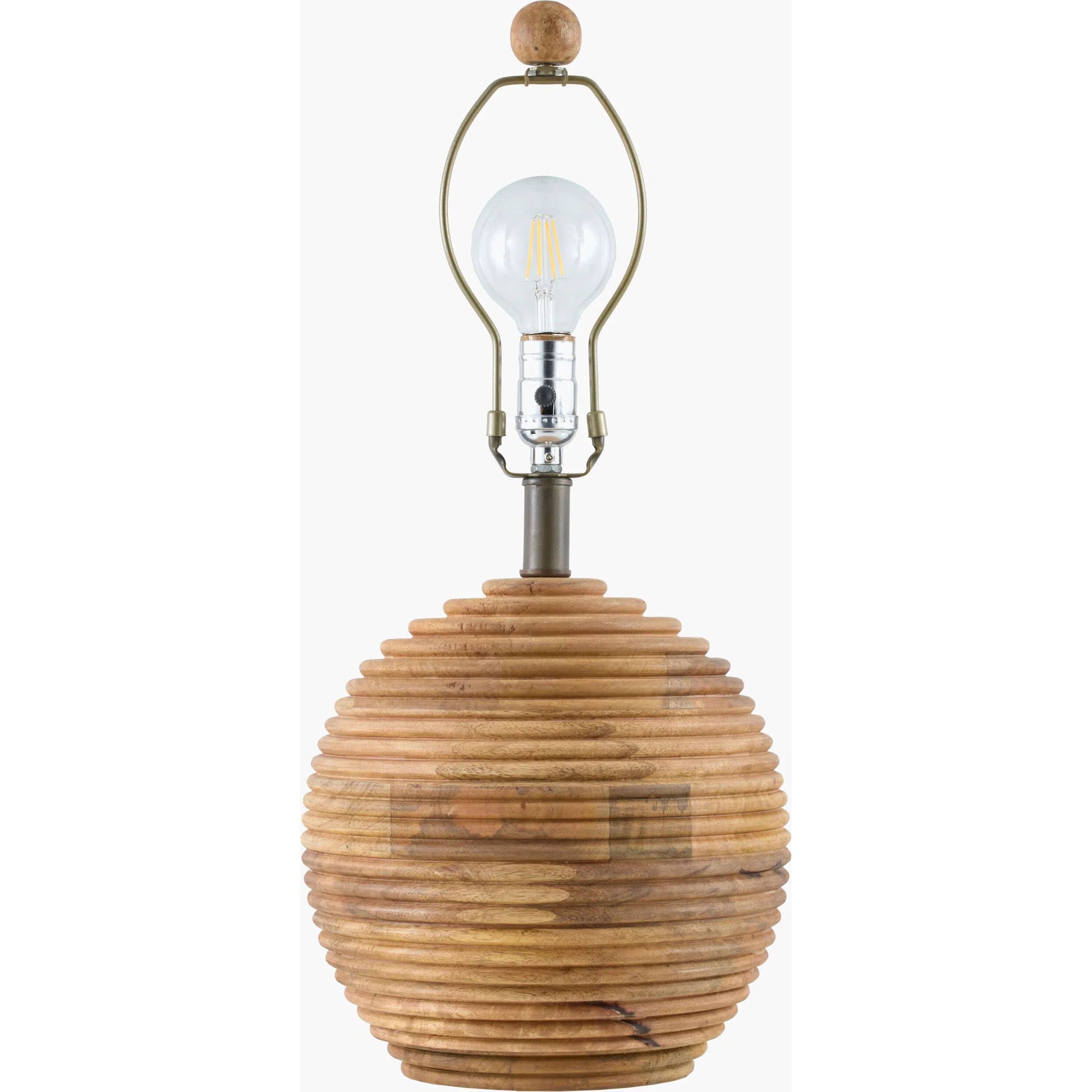 Pozo Accent Table Lamp by Surya in metallic gold, beige, white, brown and naturalnatural. Made from acacia, cotton, metal, mango wood in a transitional style.