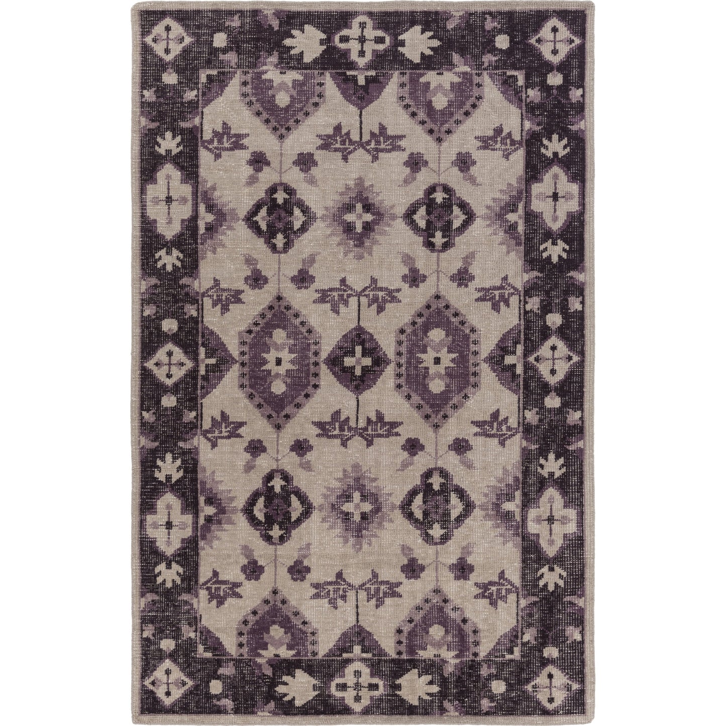 001 58579-21614,58579-21615,58579-21616 | Primary Silo | Pazar PZR-6006 Rug by Surya in medium gray, dark plum, lavender. Made from 80% wool, 20% cotton in a unique style.