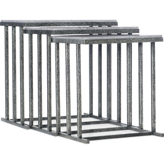 Melange Bianca Nesting Tables by Hooker Furniture in gray. Made from san juan slate with carbon steel in a transitional style.