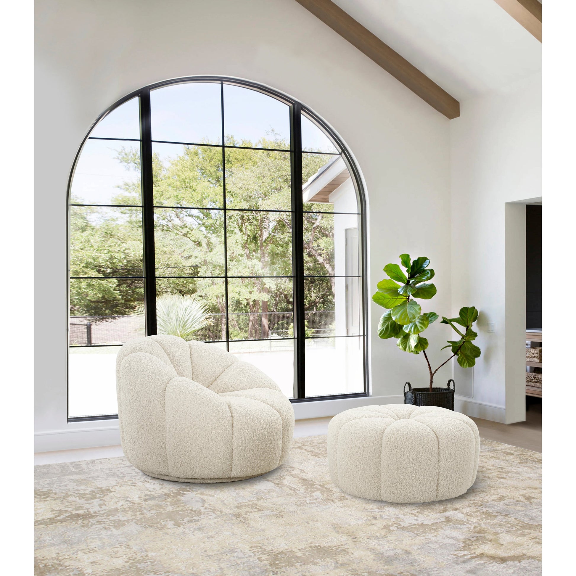 Pompeii Ottoman by Pasargad Home in cream. Made from polyester in a modern style.