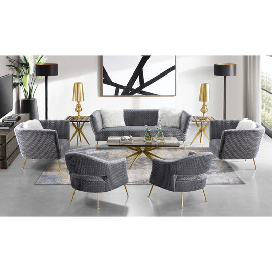Noho Lafayette Sofa by Pasargad Home in grey. Made from velvet in a modern style.