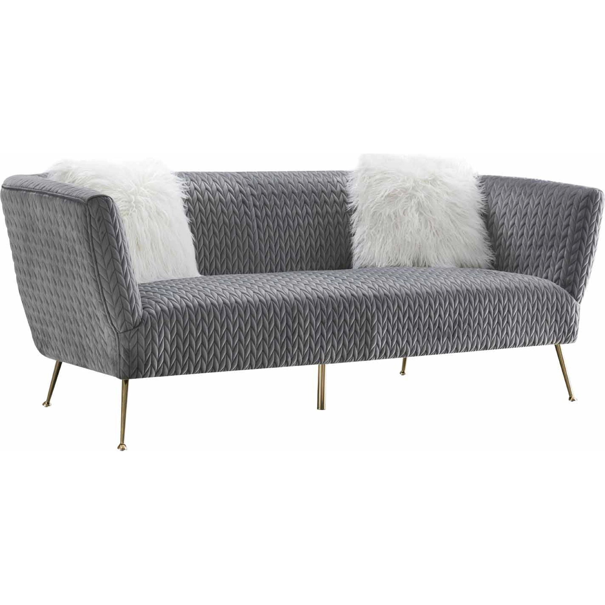 Noho Lafayette Sofa by Pasargad Home in grey. Made from velvet in a modern style.