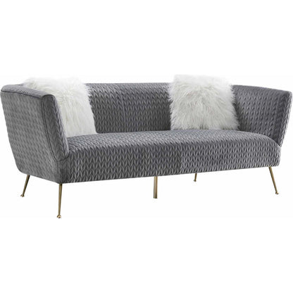 Noho Lafayette Sofa by Pasargad Home in grey. Made from velvet in a modern style.