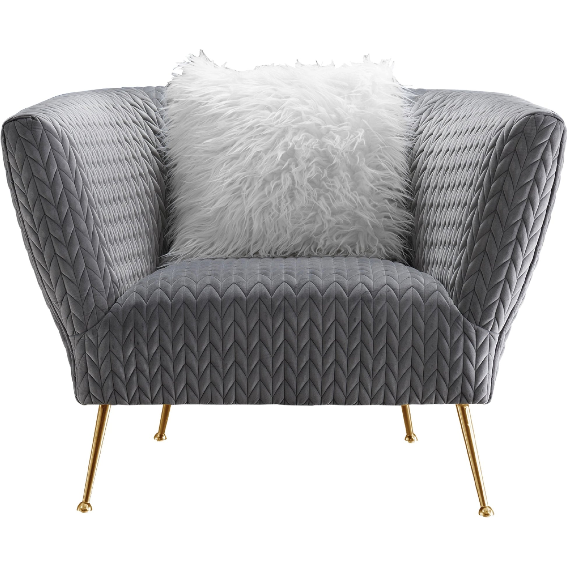Noho Lafayette Armchair with Pillow by Pasargad Home in grey. Made from velvet in a modern style.