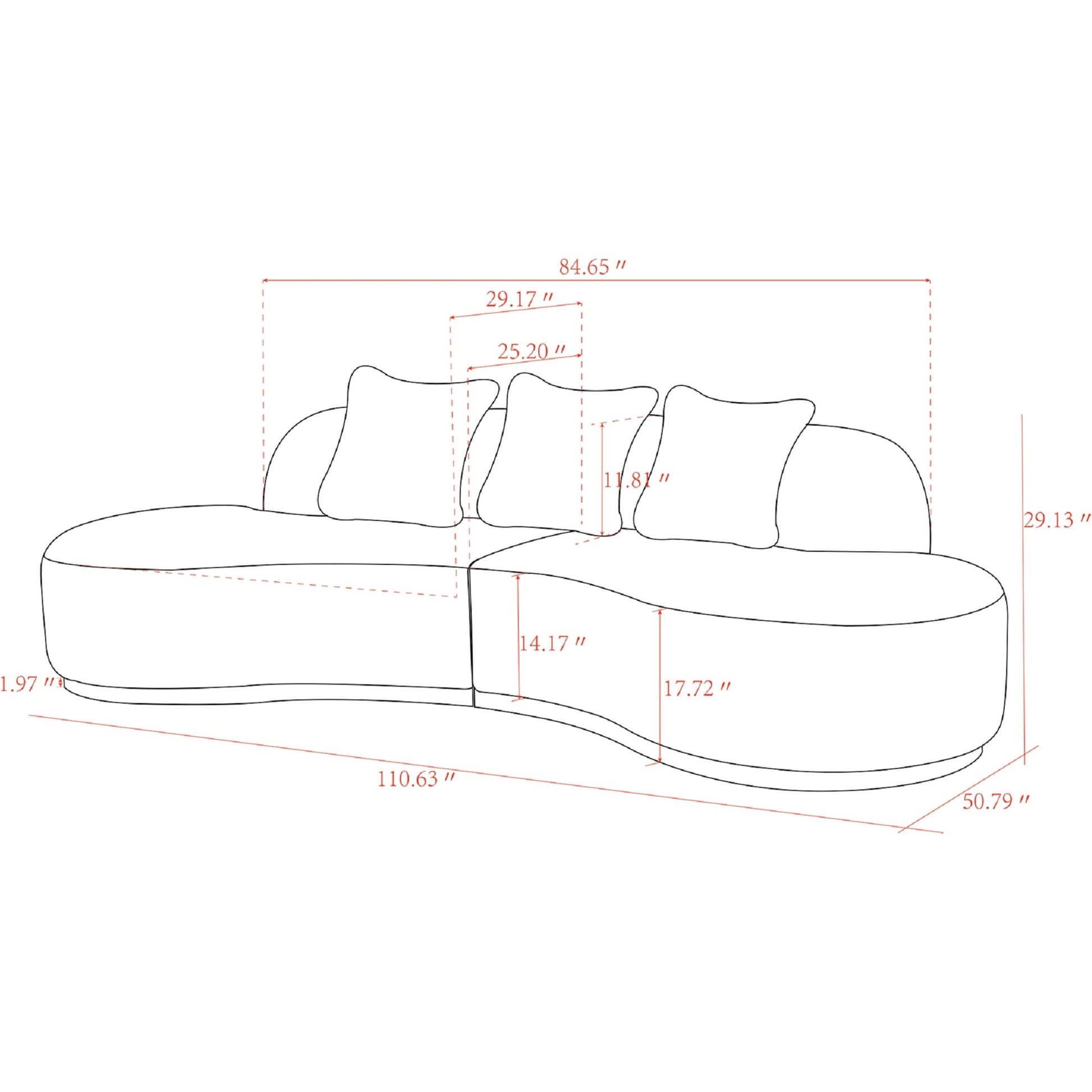 Simona Curved Sofa by Pasargad Home. Made from polyester fabric in a modern style.