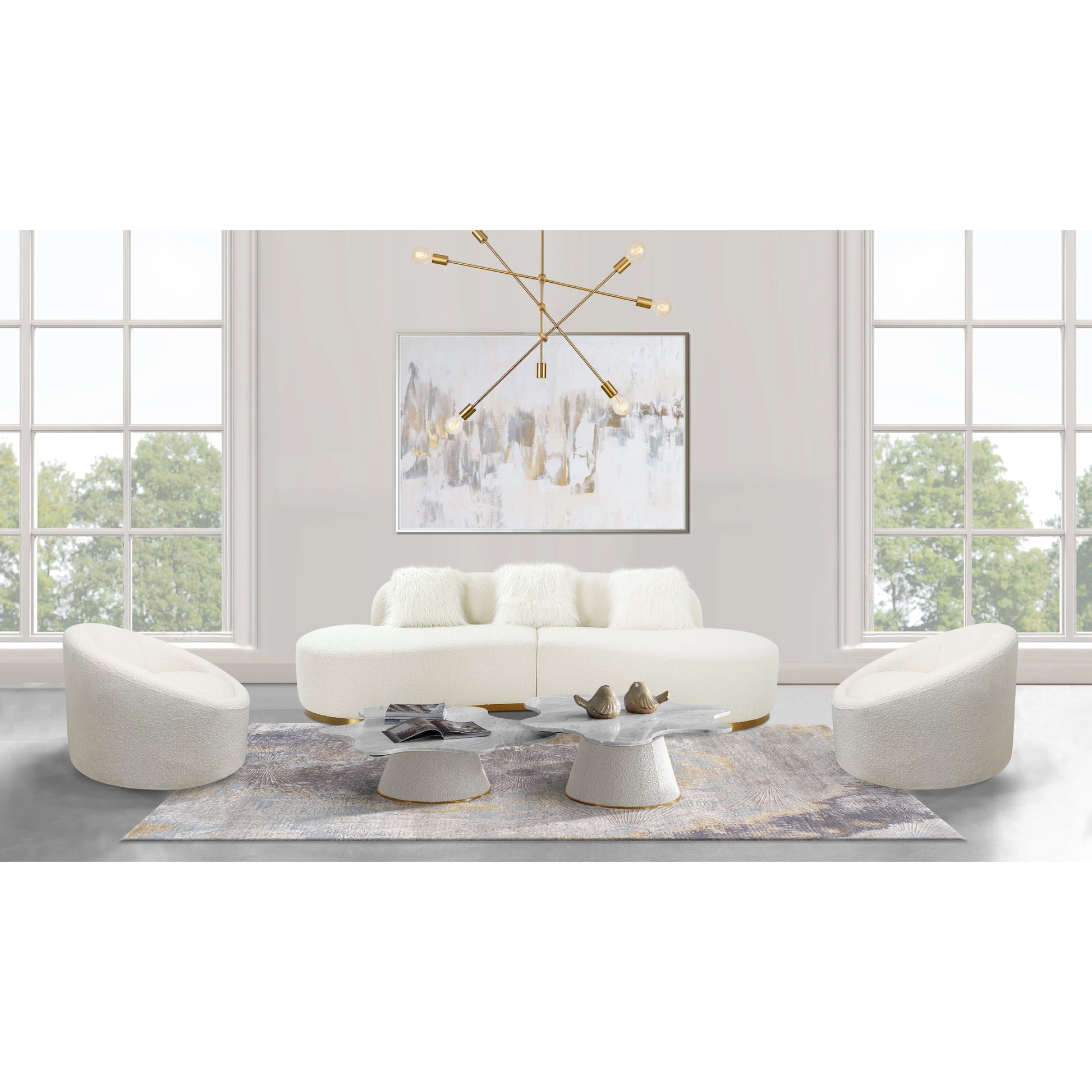 Simona Curved Sofa by Pasargad Home. Made from polyester fabric in a modern style.