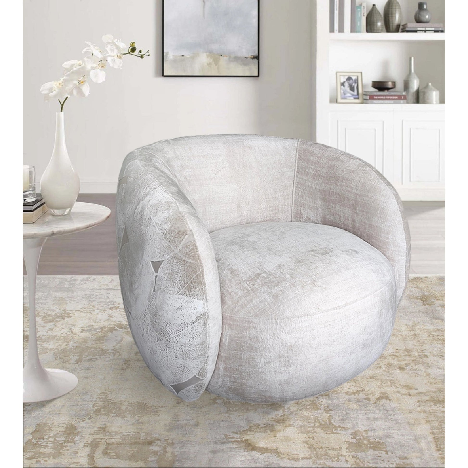 Napoli Modern Swivel Armchair by Pasargad Home in ivory. Made from polyester fabric in a modern style.