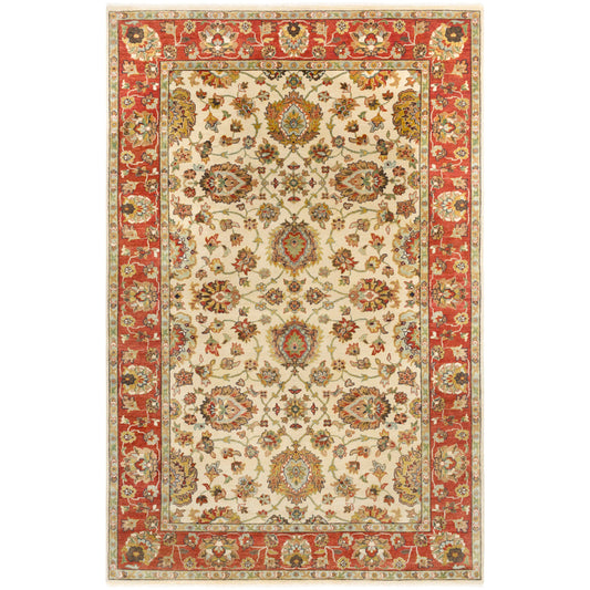 Pazyryk Rug - 17424 by Surya in light olive, rust, pale blue, tan, medium green, dark brown. Made from 80% wool, 20% cotton in a unique style.