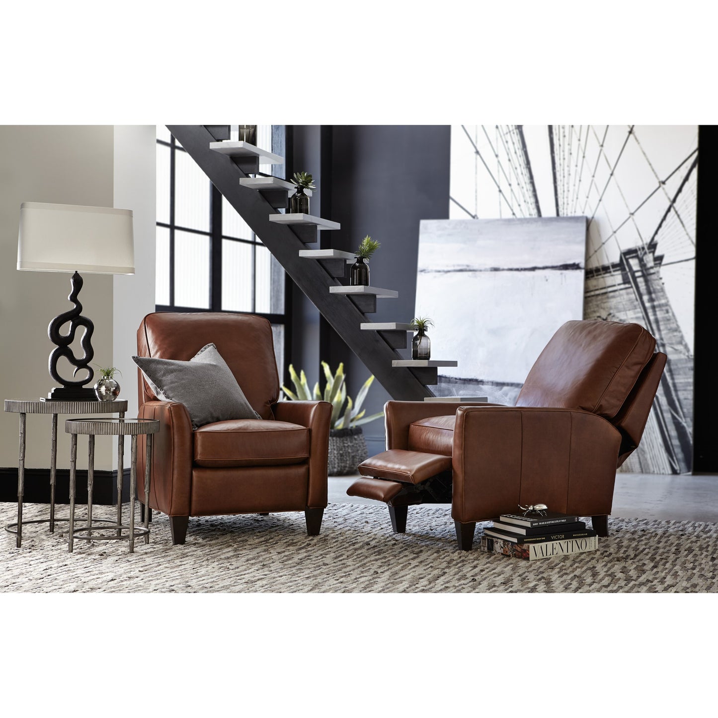 001 SI-1749683 | Lifestyle | Shasta Recliner by Hooker Furniture in brown and natchez brown. Made from leather in a traditional style.