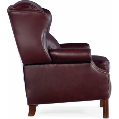 Chippendale Reclining Wing Chair by Bradington-Young by Hooker Furniture in mahogany finish, french natural nails. Made from 100% leather in a unique style.