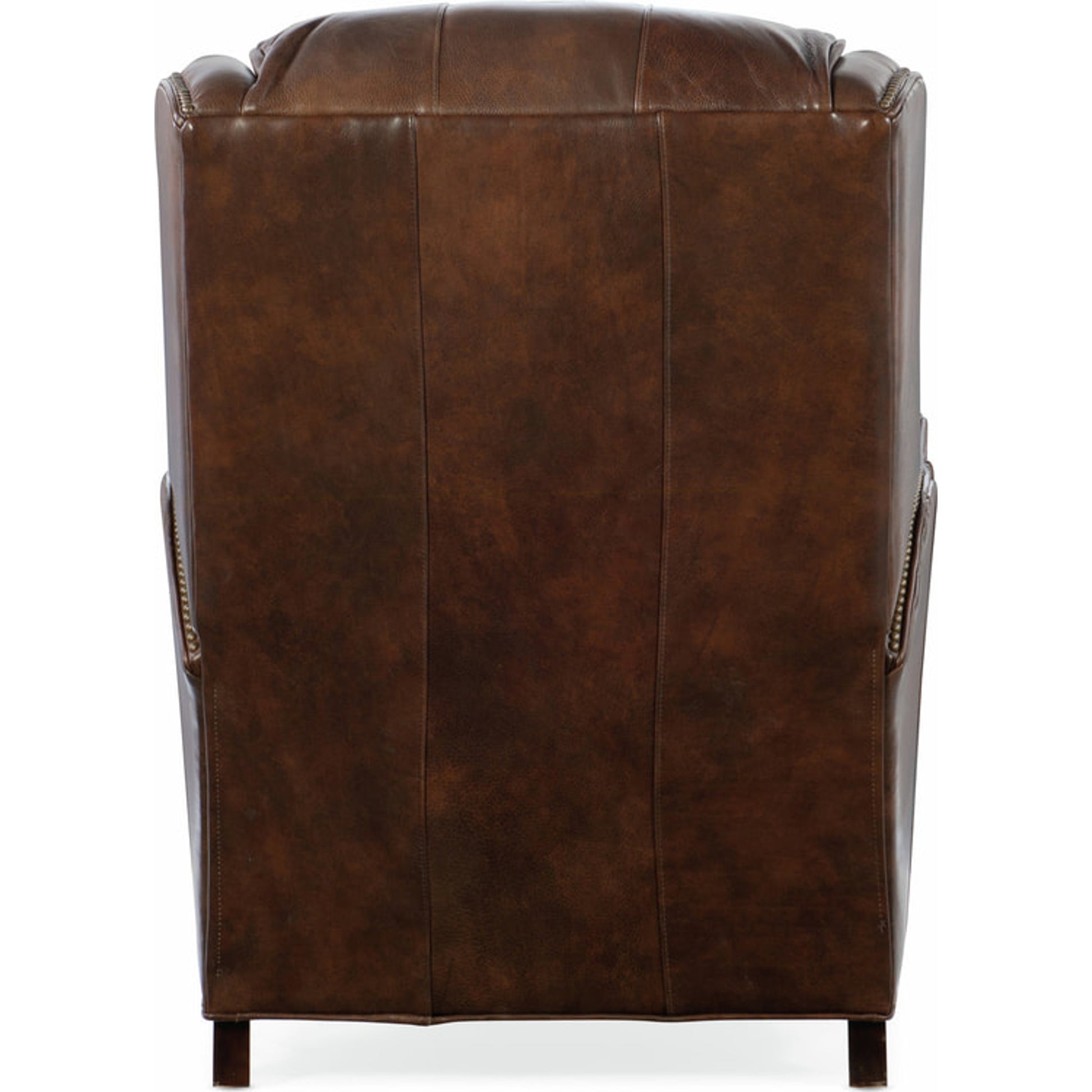 Lancaster Recliner by Bradington-Young by Hooker Furniture in brown and plantation finish, natural brass nails. Made from 100% leather in a unique style.
