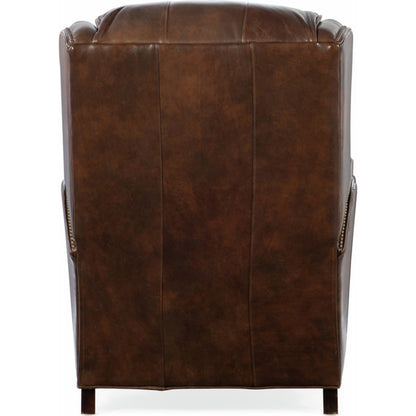 Lancaster Recliner by Bradington-Young by Hooker Furniture in brown and plantation finish, natural brass nails. Made from 100% leather in a unique style.