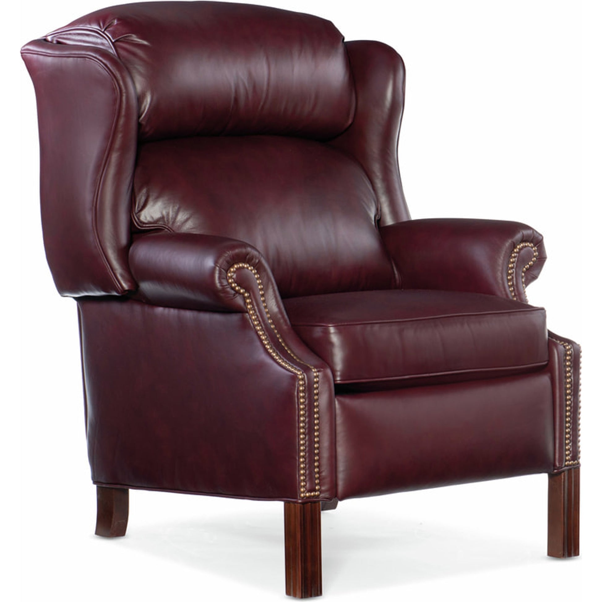 Chippendale Reclining Wing Chair by Bradington-Young by Hooker Furniture in mahogany finish, french natural nails. Made from 100% leather in a unique style.