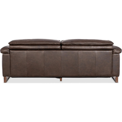 Jericho Power Sofa with Power Headrest by Hooker Furniture in dark wood. Made from leather in a traditional style.