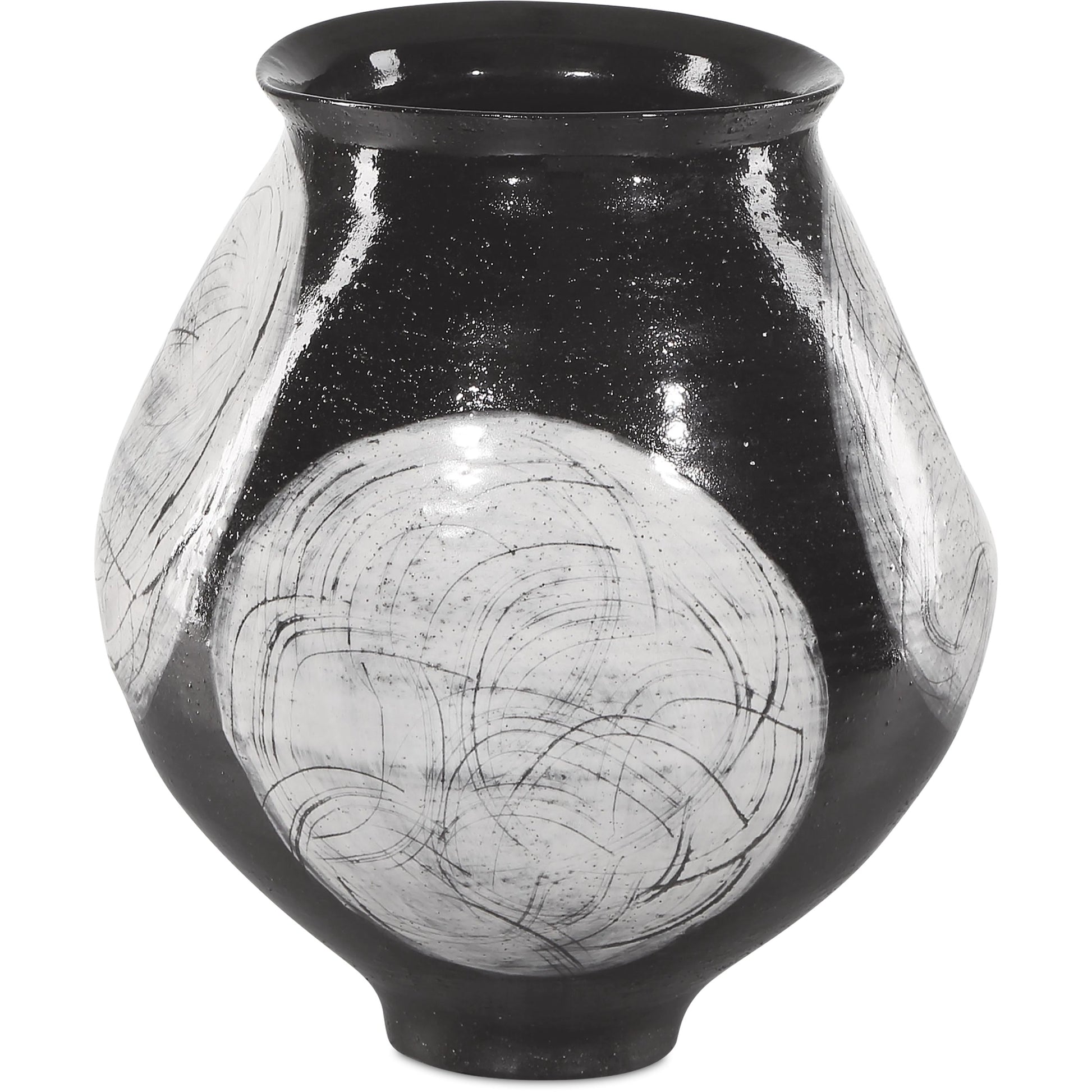 Nakamura Vase by Currey and Company in black, light gray. Made from porcelain in a modern style.