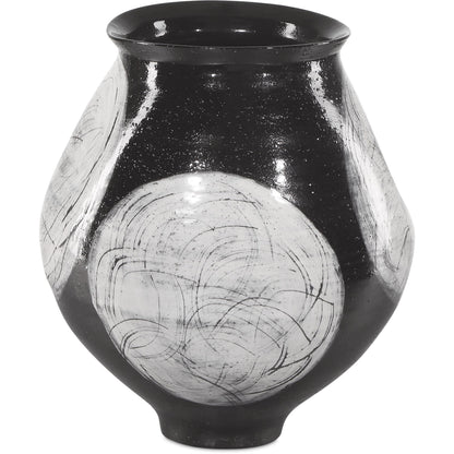 Nakamura Vase by Currey and Company in black, light gray. Made from porcelain in a modern style.