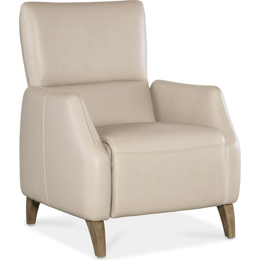 Rumero Press Back Recliner by Hooker Furniture in apollo mineral and light wood. Made from leather, apollo mineral (semi-aniline top grain) in a modern style.