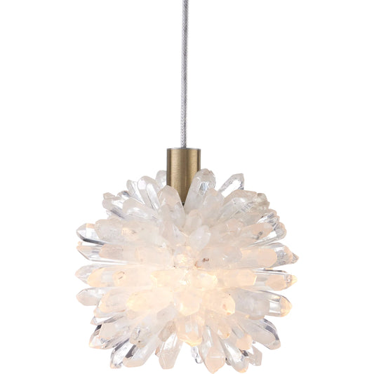 Purity Pendant by Currey and Company in natural, brass. Made from quartz, metal in a unique style.