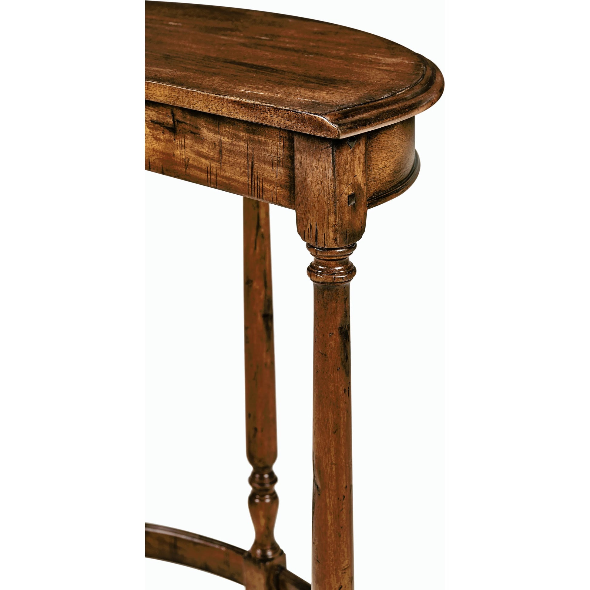 Casually Country Walnut Demilune Console Table by Jonathan Charles in country farmhouse walnut. Made from acacia in a traditional style.